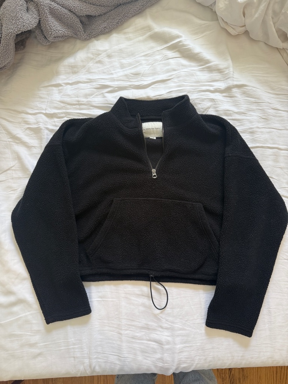 American Eagle Outfitters Black Sherpa Half-Zip Teddy Jacket